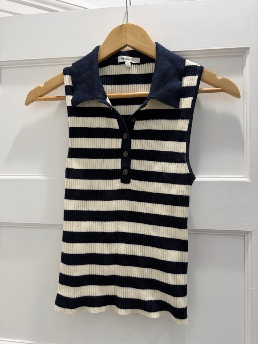 BOGO Madewell Navy and Cream Ribbed Striped Polo Tank